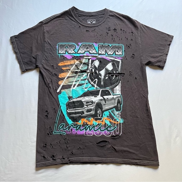 RAM auto grey brown graphic distressed short sleeve vintage inspired tee - Picture 1 of 4